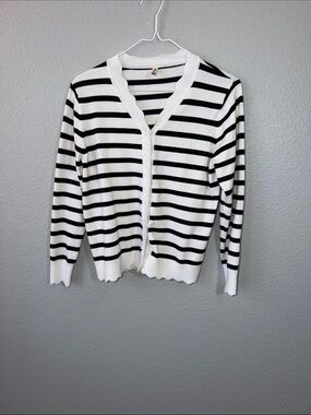 Geneva Black & White Striped Button-Front Cardigan